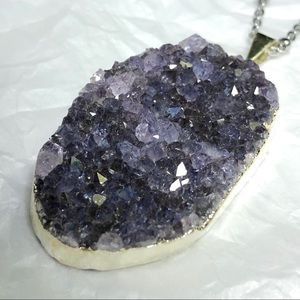 BCP Amethyst Druzy Necklace with Silver Chain